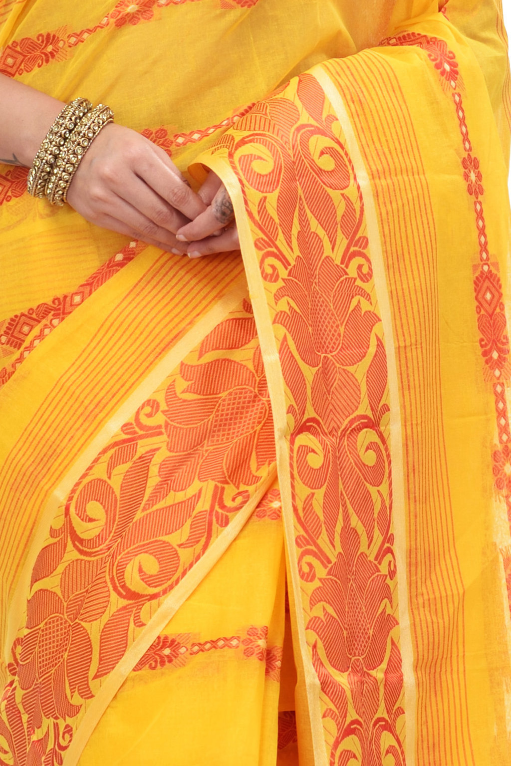 Yellow Pure Cotton Charulata_Desiging Tant Saree (738)